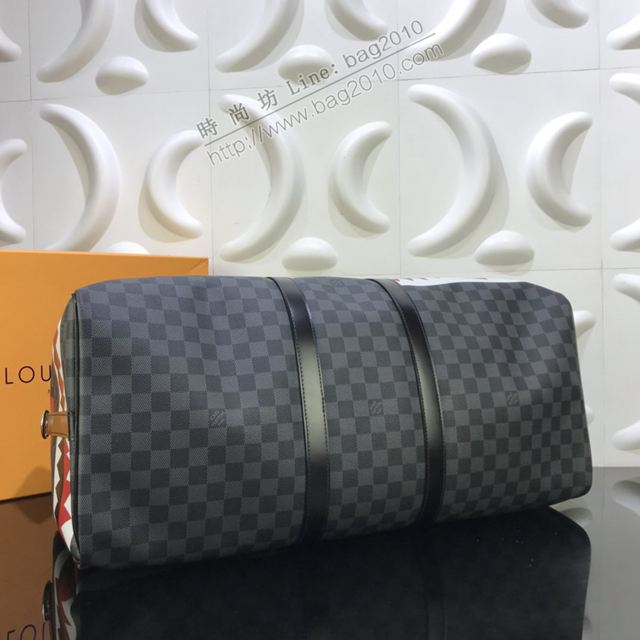 LV包 lv新款旅行袋 N56149鯊魚 KEEPALL 55旅行袋 LV棋盤格大號手提袋  ydh3435